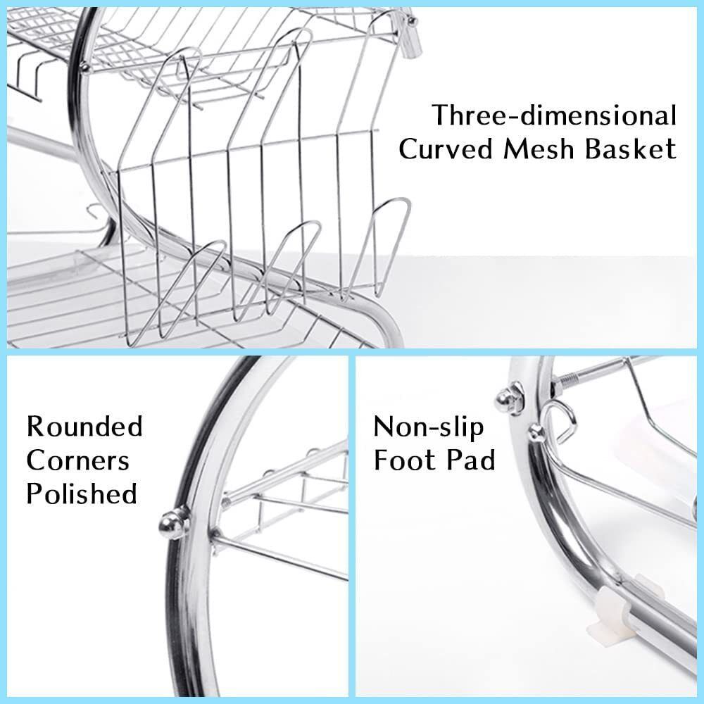 2 Tier Dish Drainer Rack With Drip Tray Kitchen Drying Rack Bowl Plate Holder