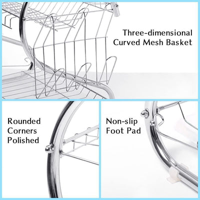 2 Tier Dish Drainer Rack With Drip Tray Kitchen Drying Rack Bowl Plate Holder