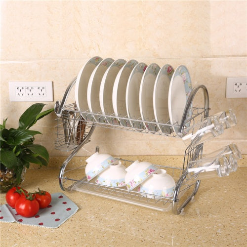 2 Tier Dish Drainer Rack With Drip Tray Kitchen Drying Rack Bowl Plate Holder