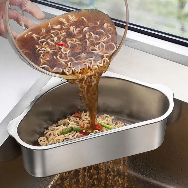 Stainless Steel Corner Sink Strainer Basket – No Drilling Needed