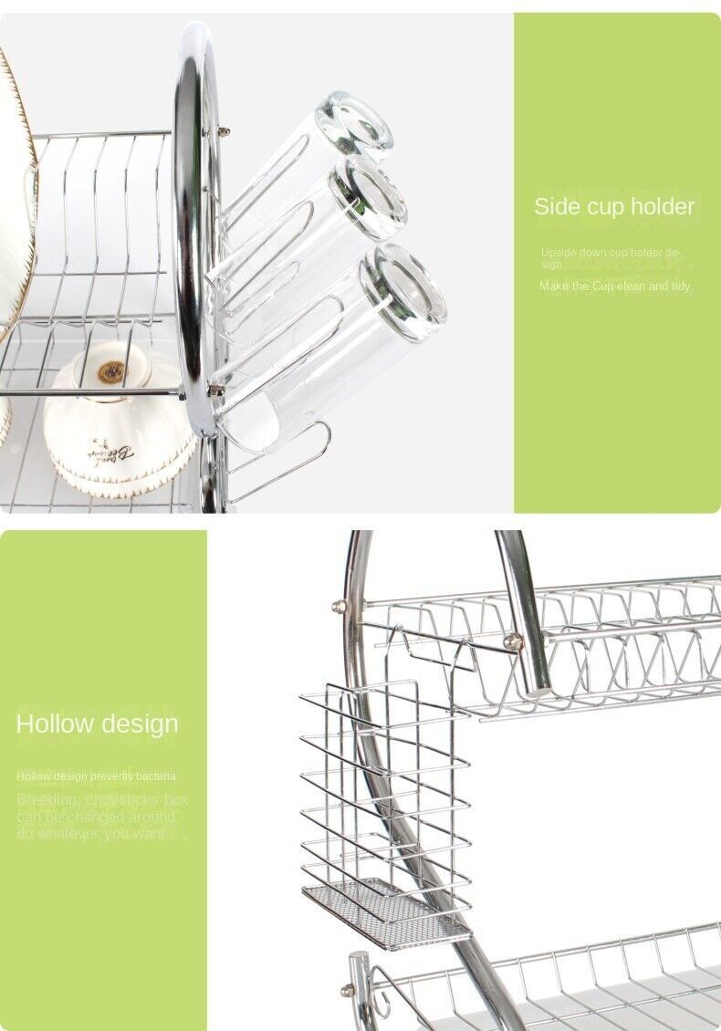 2 Tier Dish Drainer Rack With Drip Tray Kitchen Drying Rack Bowl Plate Holder