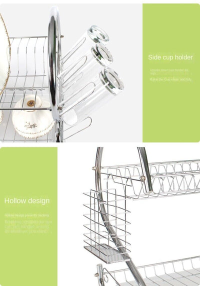 2 Tier Dish Drainer Rack With Drip Tray Kitchen Drying Rack Bowl Plate Holder