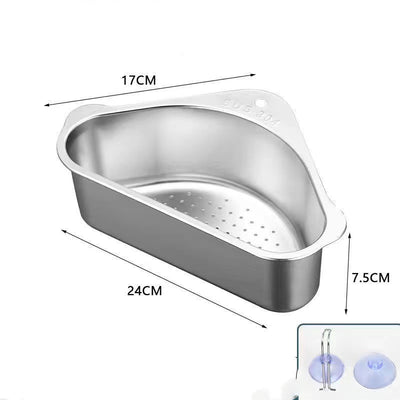 Stainless Steel Corner Sink Strainer Basket – No Drilling Needed