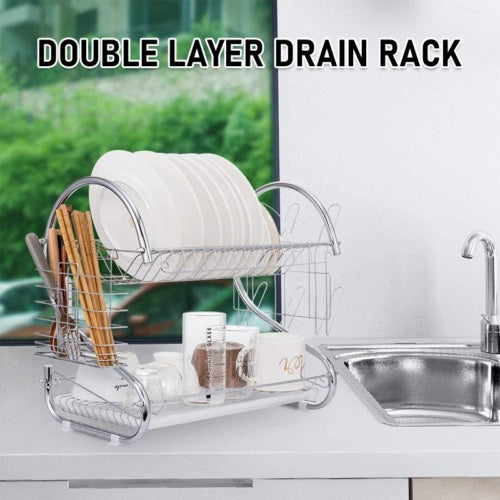 2 Tier Dish Drainer Rack With Drip Tray Kitchen Drying Rack Bowl Plate Holder