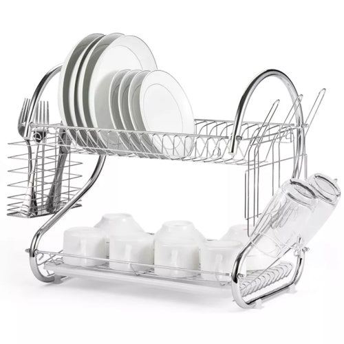 2 Tier Dish Drainer Rack With Drip Tray Kitchen Drying Rack Bowl Plate Holder