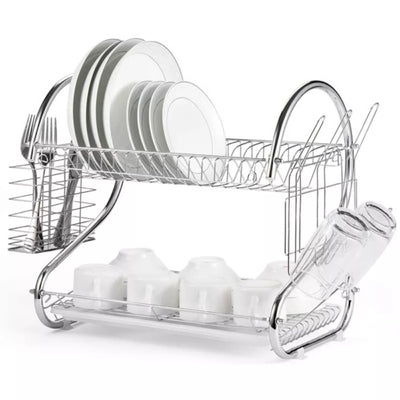 2 Tier Dish Drainer Rack With Drip Tray Kitchen Drying Rack Bowl Plate Holder