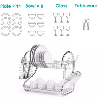 2 Tier Dish Drainer Rack With Drip Tray Kitchen Drying Rack Bowl Plate Holder