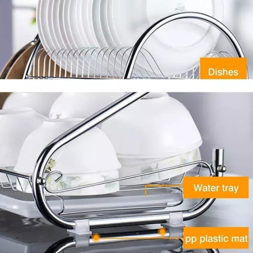 2 Tier Dish Drainer Rack With Drip Tray Kitchen Drying Rack Bowl Plate Holder
