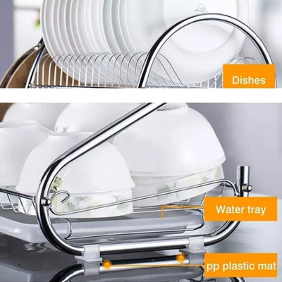 2 Tier Dish Drainer Rack With Drip Tray Kitchen Drying Rack Bowl Plate Holder
